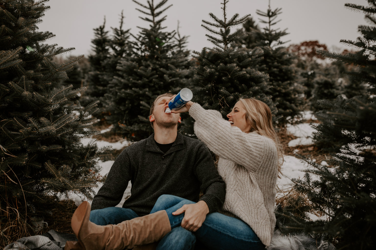 Winter Engagement Session at the Tree Farm with Rachel & Mitchell