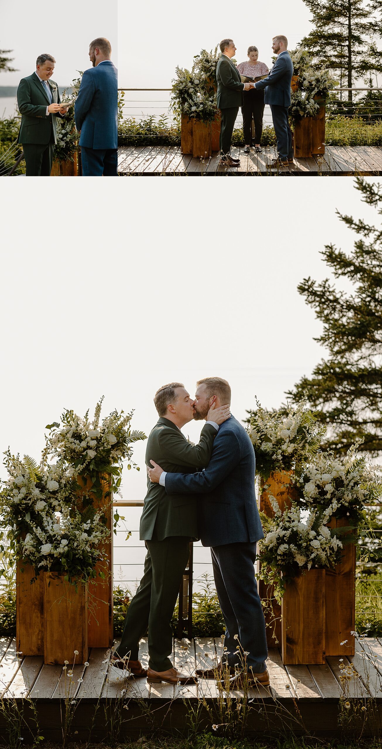 gay couple share kiss at alter by Minnesota elopement photographer