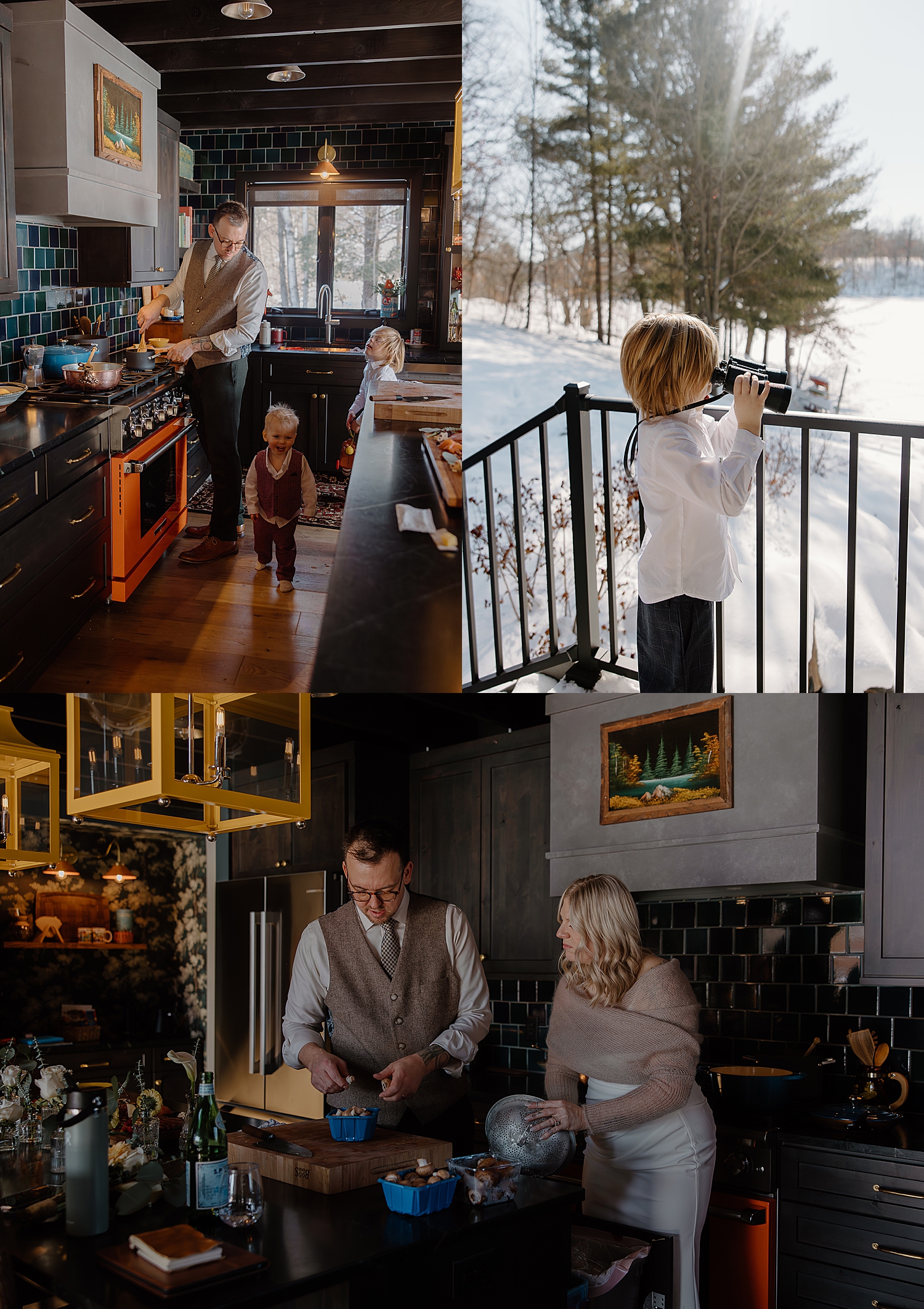 family preps for lunch on a snowy day by Samantha Burke Photography