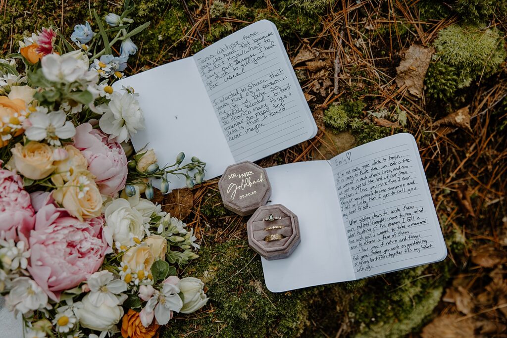 personal vow books and ring box for Intimate Ceremony at Houghton Falls