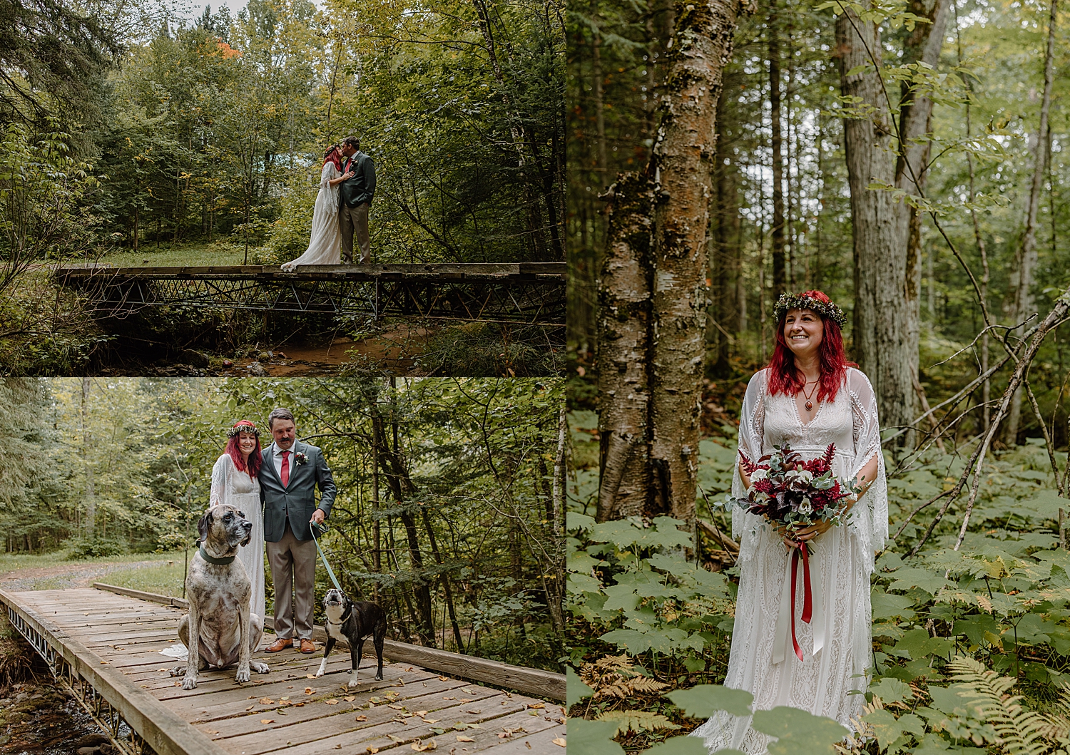 husband and wife share a kiss after walking their dogs in woods by Samantha Burke Photography