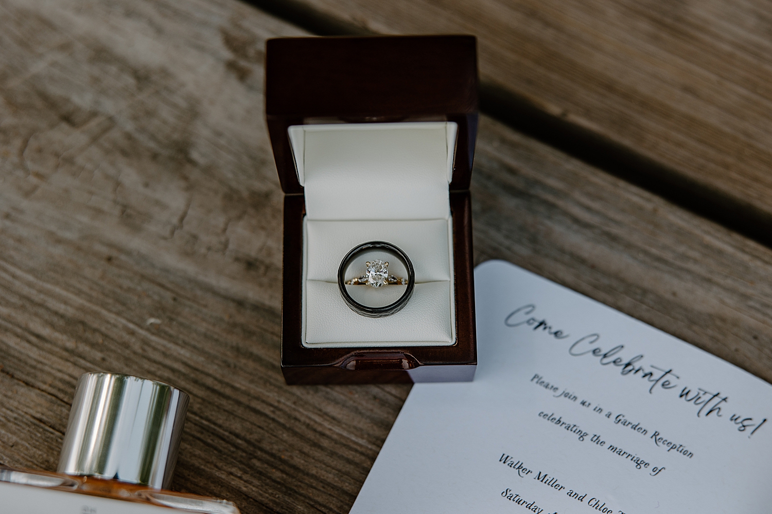 Ring box wooden table for Lake Superior intimate wedding