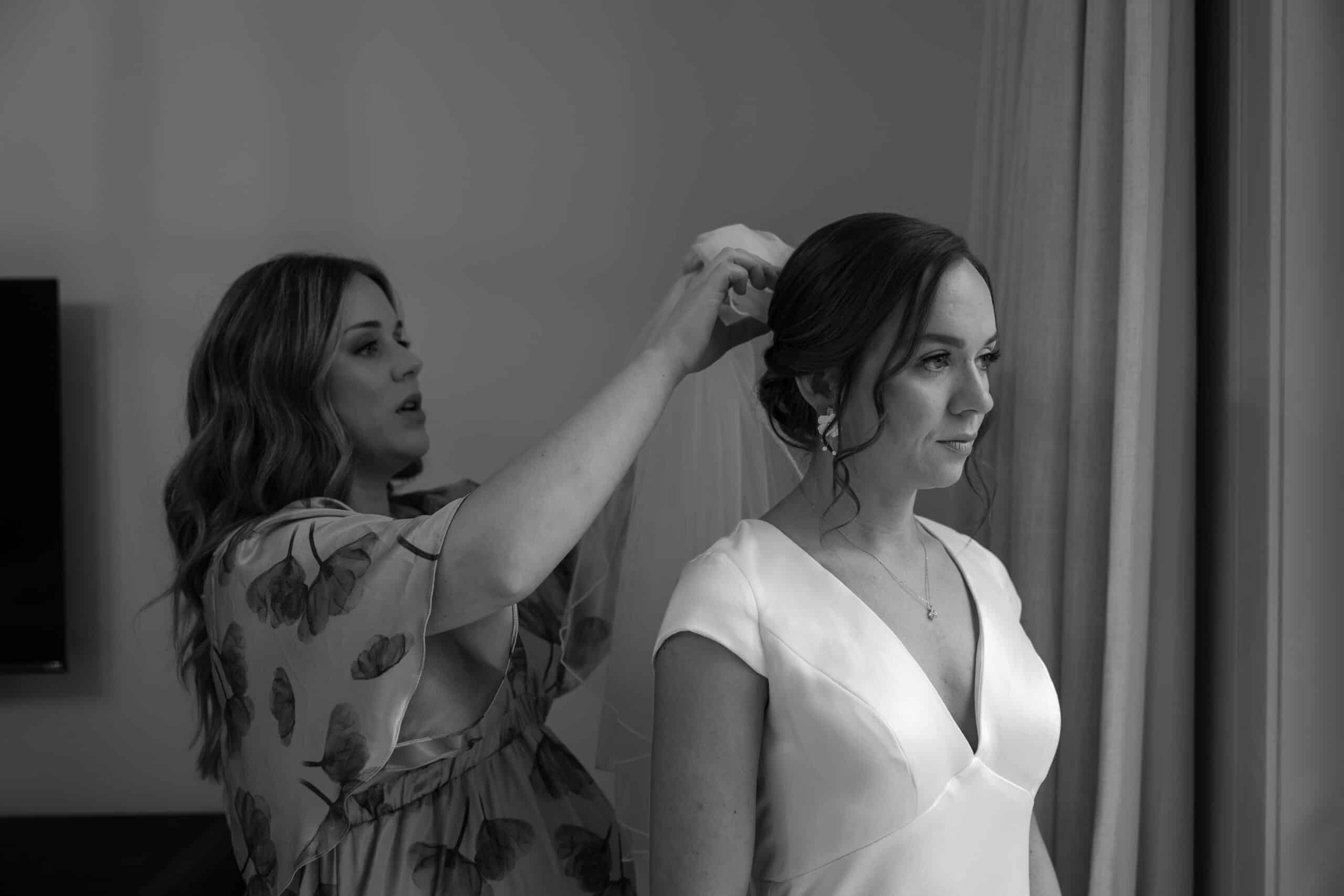 Bride getting ready for her Door County WI elopement
