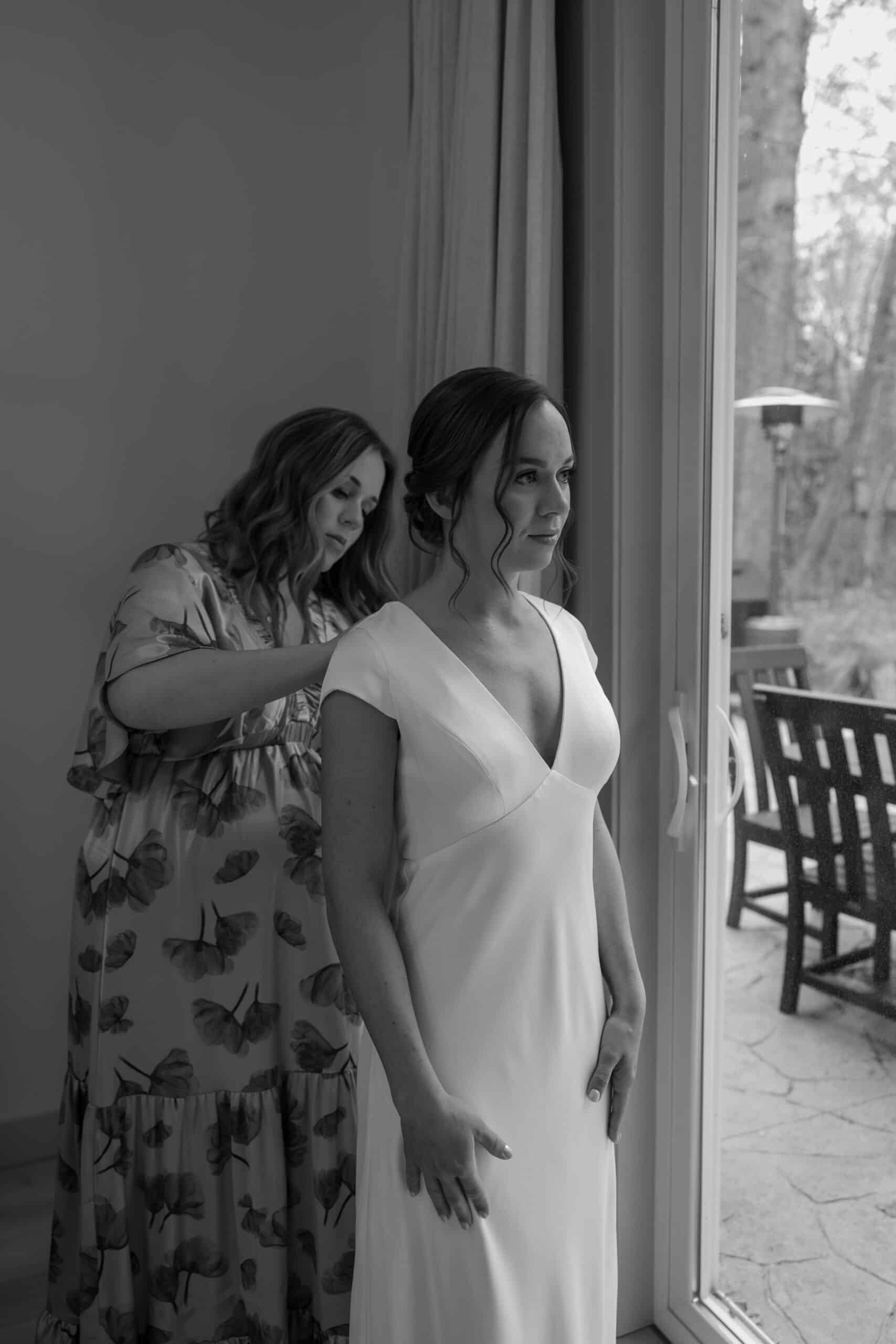Bride getting ready for her Door County WI elopement